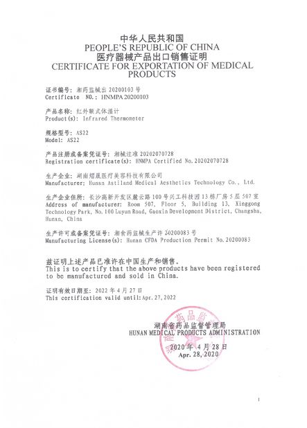 চীন Astiland Medical Aesthetics Technology Co., Ltd সার্টিফিকেশন